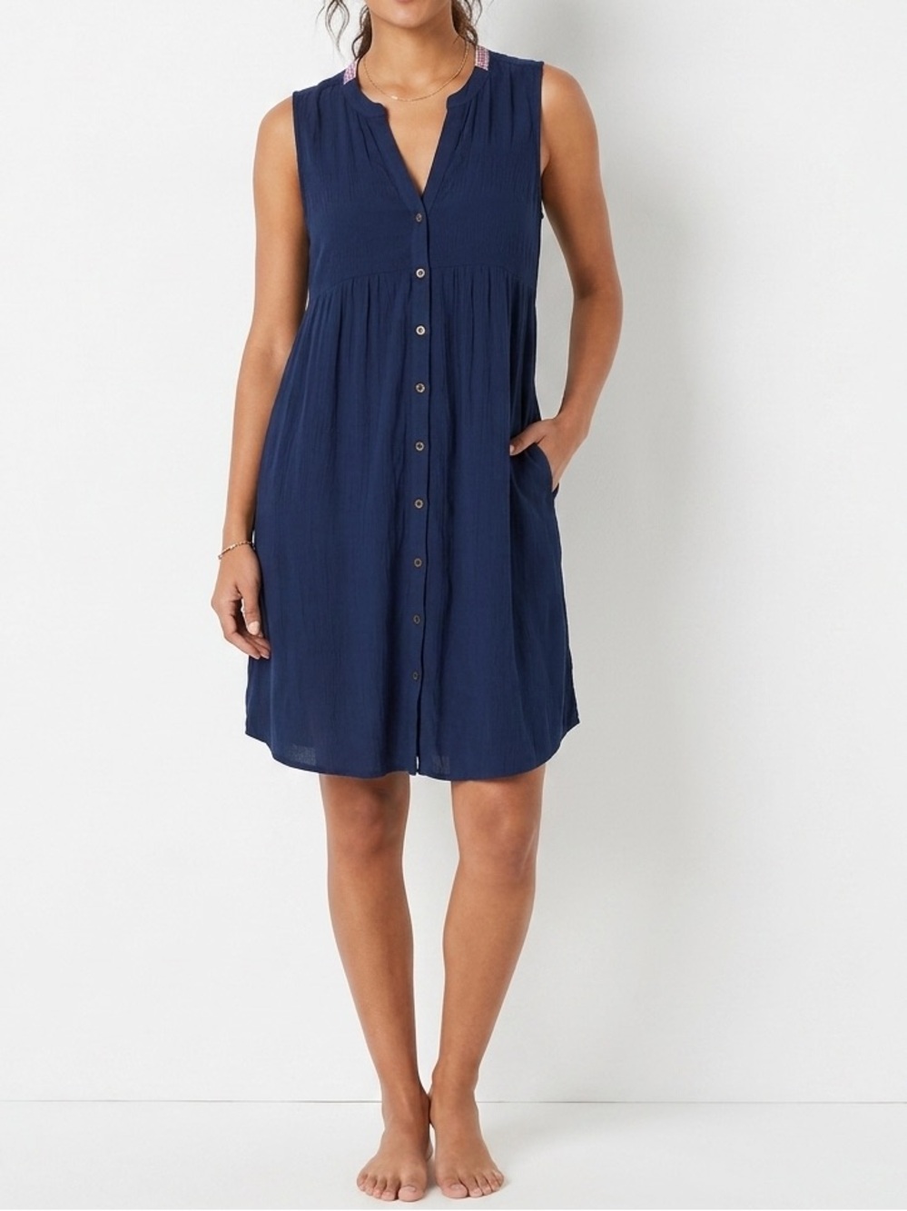 Knox Rose Navy Sleeveless Button-Front Maxi Dress